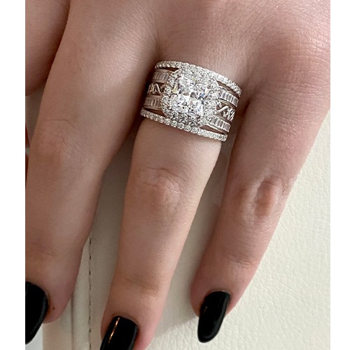 Sterling silver classic square white cubic zirconia band ring 15mm wide