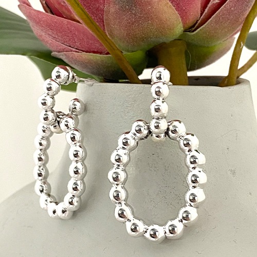 Sterling silver Bulky oval design ball pattern stud earrings 50mm size - Image 2