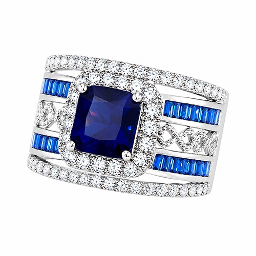Sterling silver Steph design blue tanzanite cubic zirconia band ring 15mm wide - Image 3