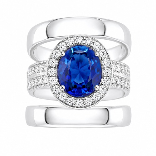 Sterling silver Ava design blue tanzanite oval cubic zirconia bulky band ring 22mm wide
