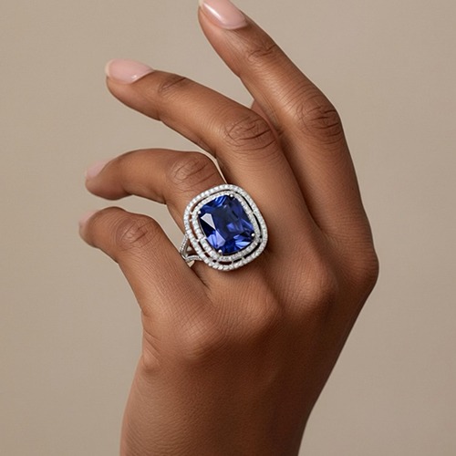 Sterling silver classic blue tanzanite cubic zirconia ring 18mm wide