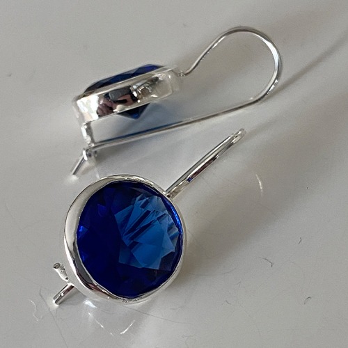 Sterling silver classic round Tanzanite Blue cubic zirconia hanging earrings 25mm