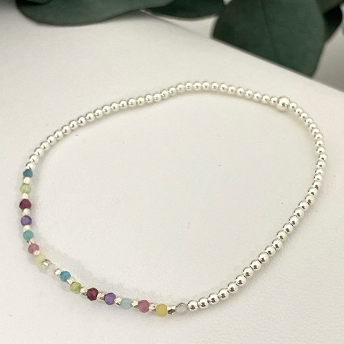 Sterling silver Gemstone silver ball elastic bracelet