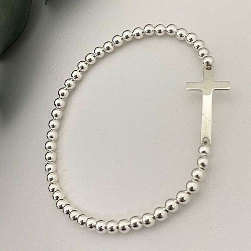 Sterling silver cross ball elastic bracelet - Image 2