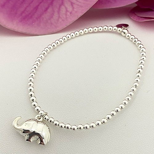 Sterling silver elastic African elephant charm ball bracelet - Image 2