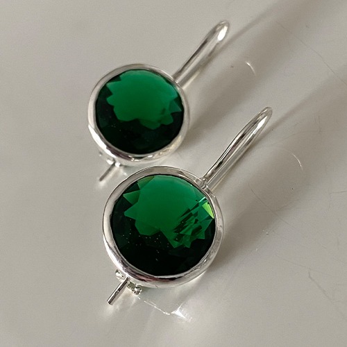 Sterling silver classic round Emerald green cubic zirconia hanging earrings 25mm