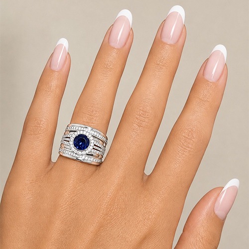 Sterling silver Celeste design blue tanzanite round cubic zirconia band ring 18mm wide - Image 3