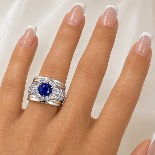 Sterling silver Elsa design blue tanzanite cubic zirconia band ring 15mm wide - Image 3