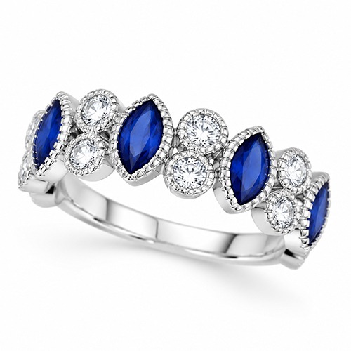 Sterling silver Melissa design blue tanzanite cubic zirconia band ring 8mm wide