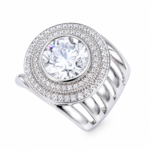 Sterling silver Tiffany design bulky wide cubic zirconia band ring 19mm wide - Image 5