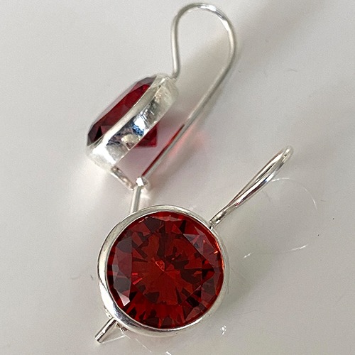 Sterling silver classic round Red cubic zirconia hanging earrings 25mm