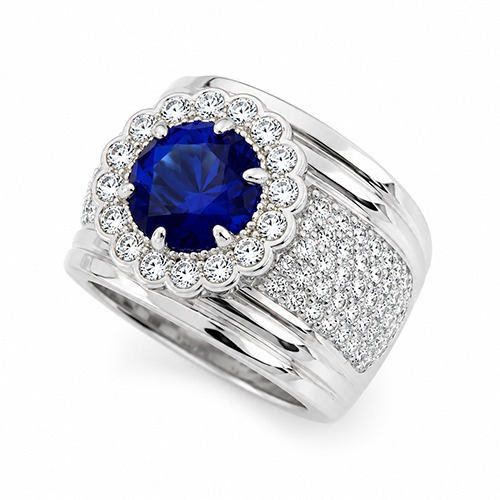 Sterling silver Elsa design blue tanzanite cubic zirconia band ring 15mm wide - Image 2