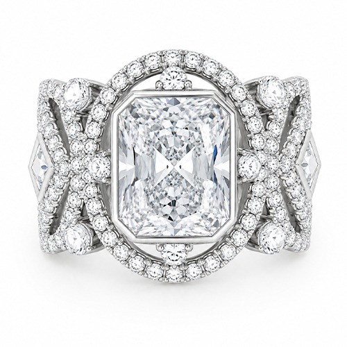 Sterling silver Berna design detailed rectangular white cubic zirconia ring 16mm wide