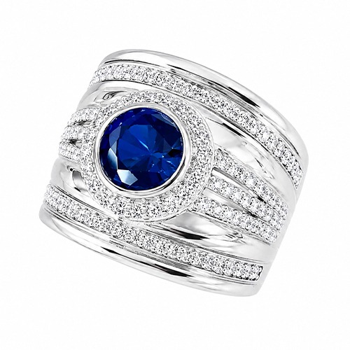Sterling silver Celeste design blue tanzanite round cubic zirconia band ring 18mm wide