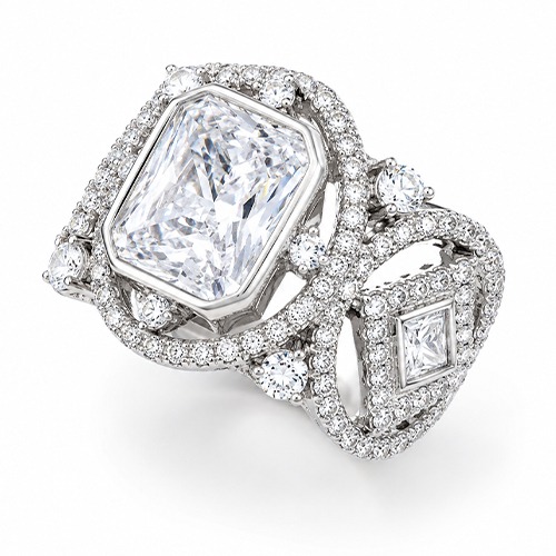 Sterling silver Berna design detailed rectangular white cubic zirconia ring 16mm wide - Image 4
