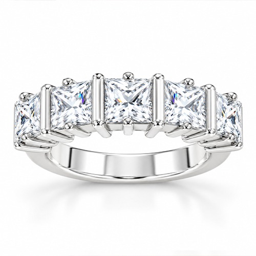 Sterling silver Cecily design Princess cut cubic zirconia band ring 5mm wide