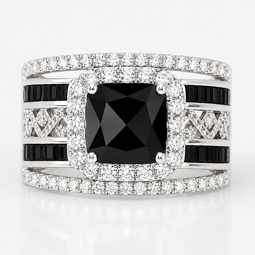 Sterling silver Steph design black & white cubic zirconia band ring 15mm wide