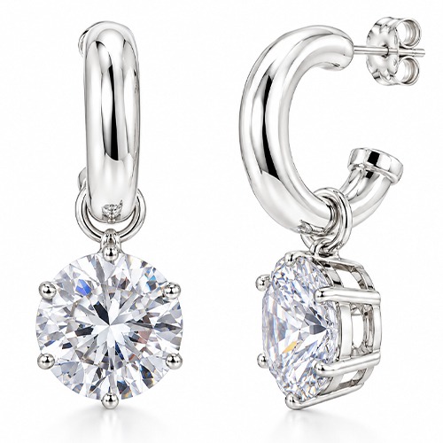 Sterling silver bulky round cubic zirconia pretty women earrings 38mm long