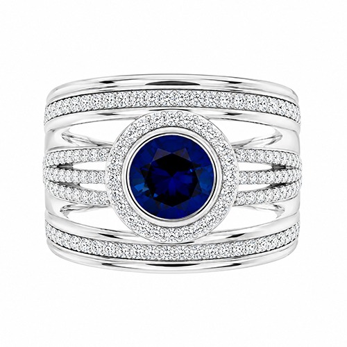 Sterling silver Celeste design blue tanzanite round cubic zirconia band ring 18mm wide - Image 2