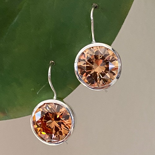 Sterling silver classic round Rose gold cubic zirconia hanging earrings 25mm