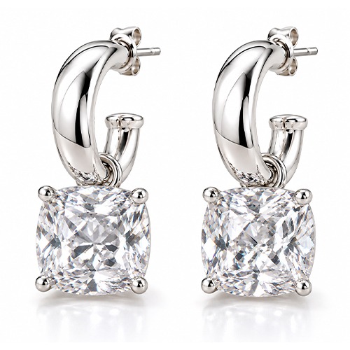 Sterling silver bulky square shape cubic zirconia pretty women earrings 38mm long