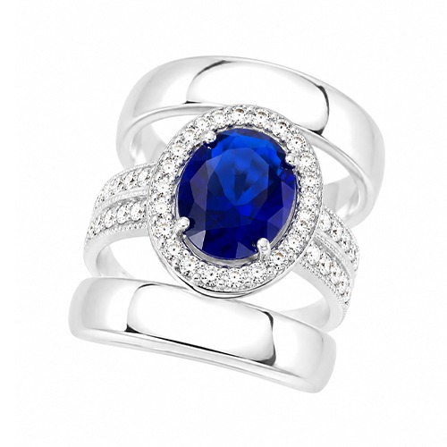 Sterling silver Ava design blue tanzanite oval cubic zirconia bulky band ring 22mm wide - Image 2
