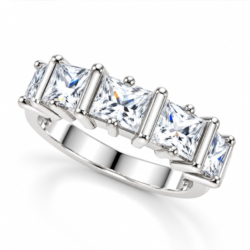 Sterling silver Cecily design Princess cut cubic zirconia band ring 5mm wide - Image 2