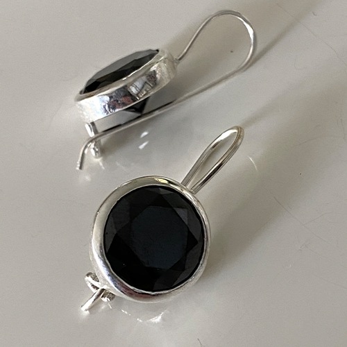 Sterling silver classic round Black cubic zirconia hanging earrings 25mm