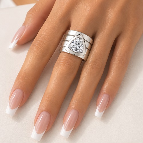 Sterling silver Alyssa design unique triangle cubic zirconia band ring 18mm wide - Image 2