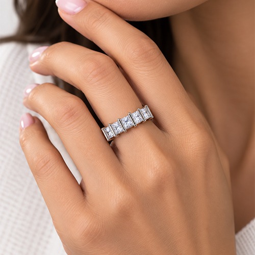 Sterling silver Cecily design Princess cut cubic zirconia band ring 5mm wide - Image 3