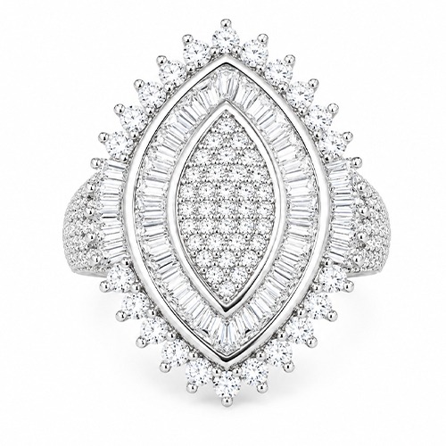 Sterling silver Monique design luxurious diamond shape cubic zirconia ring 20mm wide