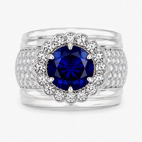 Sterling silver Elsa design blue tanzanite cubic zirconia band ring 15mm wide