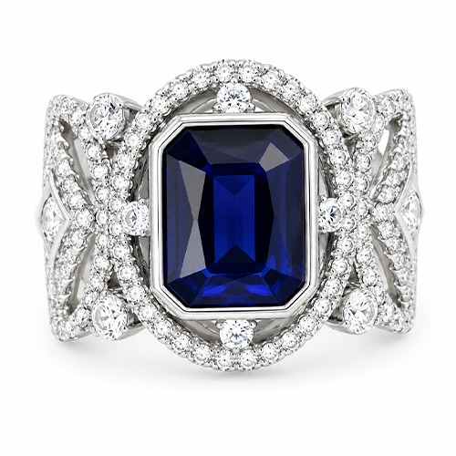 Sterling silver Berna design rectangular blue tanzanite cubic zirconia ring 16mm wide