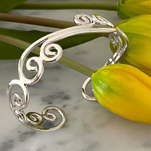 Sterling silver fillagree twirls design cuff bangle 16mm wide