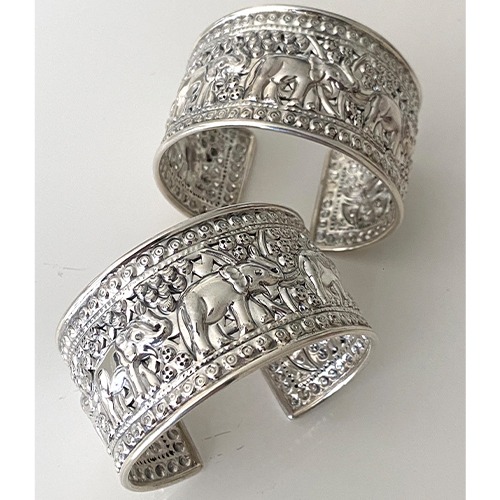 Sterling silver decorative wide elephant cuff bangle 35mm wide