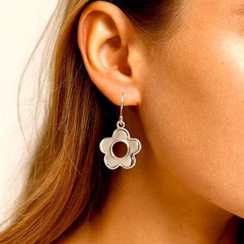 Sterling silver daisy flower hanging earrings 40mm long