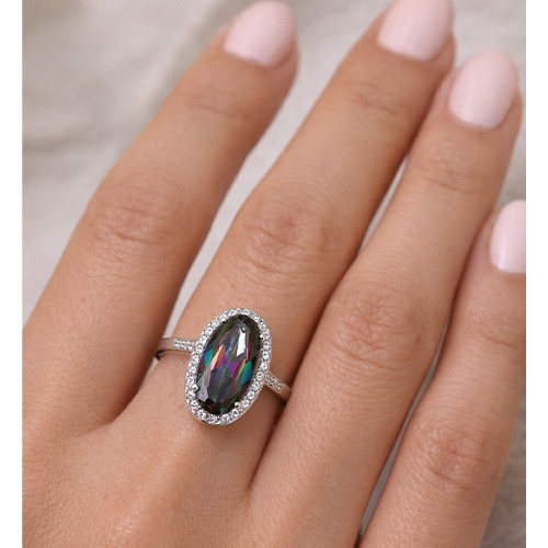 Sterling silver Majestic topaz oval setting ring 18mm wide