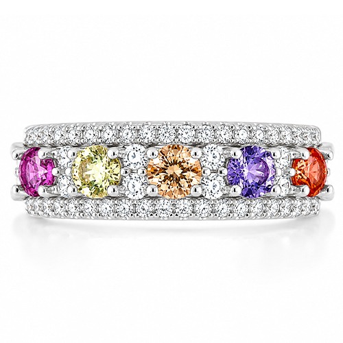 Sterling silver Bianca design multicolour single band cubic zirconia ring 6mm wide - Image 2