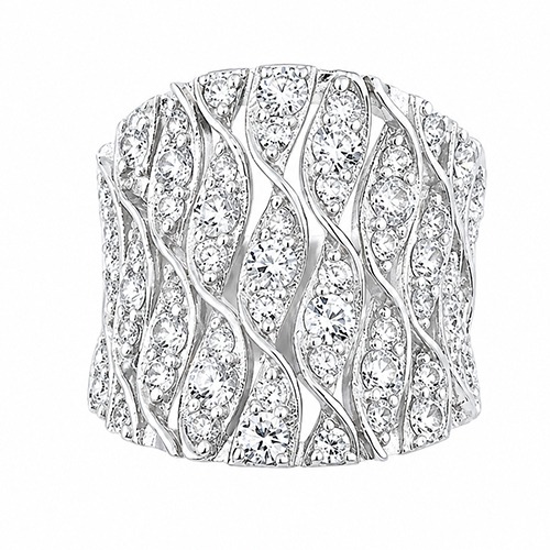 Sterling silver Delia design elegant twist cubic zirconia bulky band ring 24mm wide