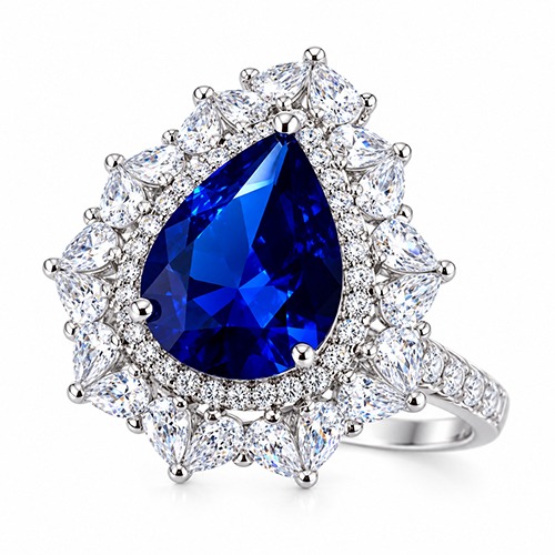 Sterling silver Candice design blue tanzanite teardrop cubic zirconia ring 19mm wide