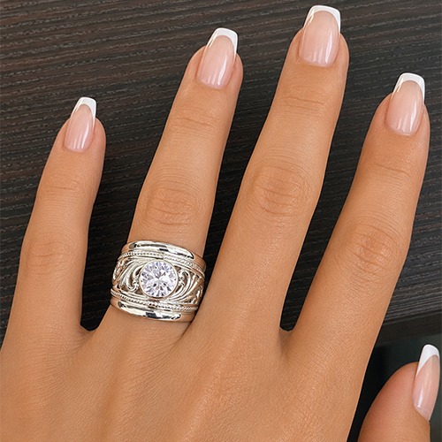 Sterling silver Ancilla design fillagree cubic zirconia band ring 18mm wide - Image 3