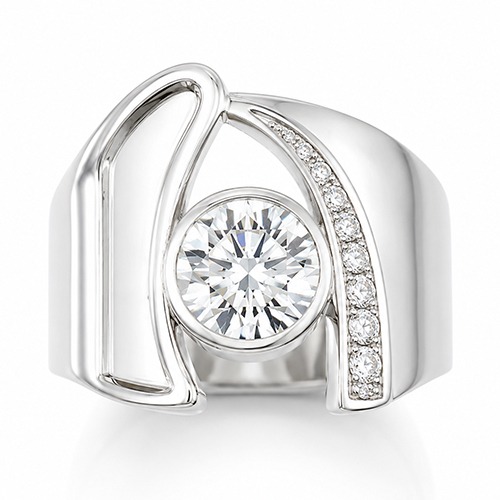 Sterling silver Luna design cubic zirconia ring 19mm wide
