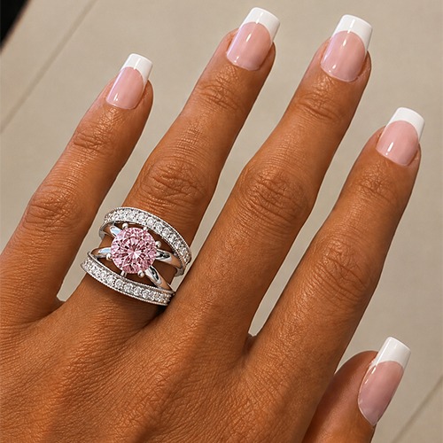 Sterling silver Amanda design classy elegant pink cubic zirconia band ring 19mm wide - Image 3