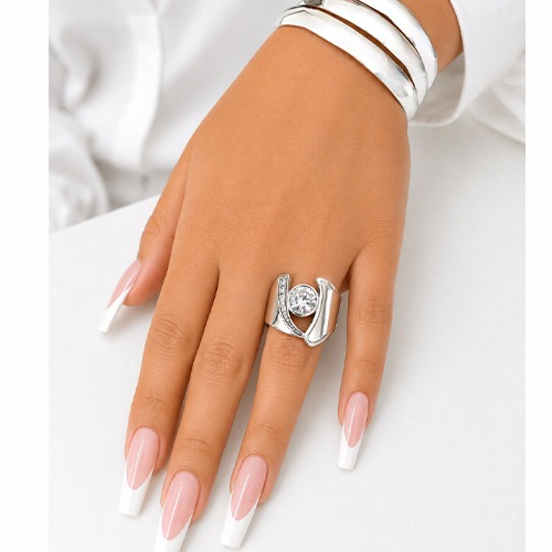Sterling silver Luna design cubic zirconia ring 19mm wide - Image 3