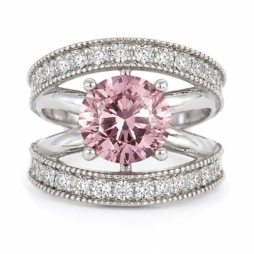 Sterling silver Amanda design classy elegant pink cubic zirconia band ring 19mm wide