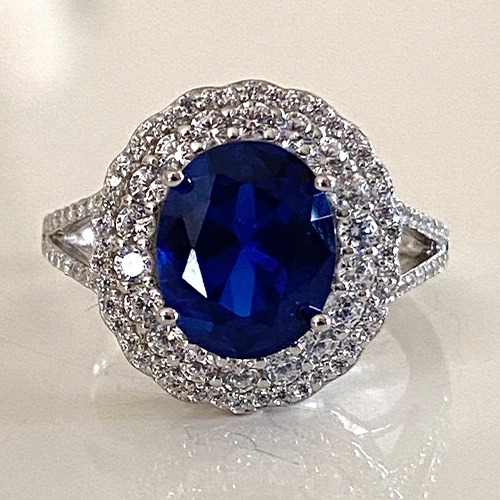 Sterling silver blue tanzanite cubic zirconia classic round style ring 16mm wide