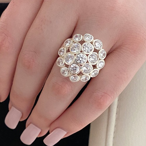 Sterling silver disco round design cubic zirconia ring 25mm wide