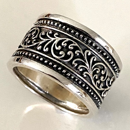Sterling silver fillagree pattern barrel band ring 13mm wide