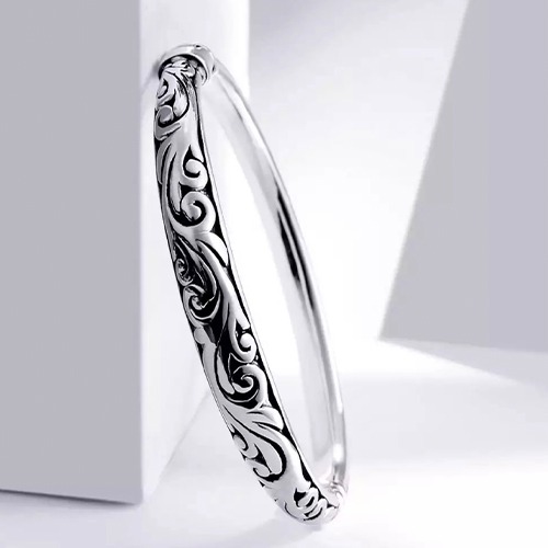 Sterling silver classic fillagree vintage pattern oval hinge bangle 8mm wide