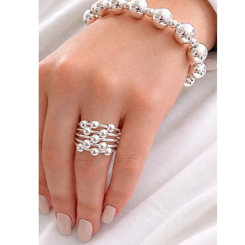 Sterling silver multiple ball stack band ring 18mm wide